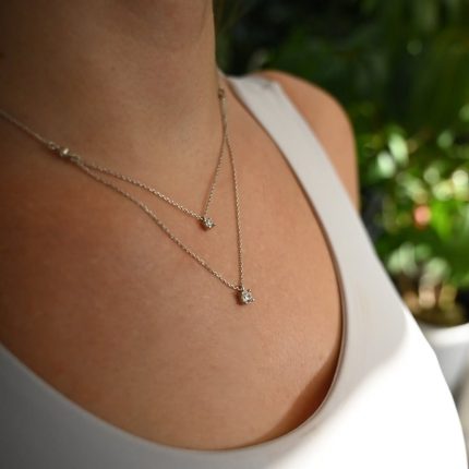Κολιέ ασημένιο με διπλή αλυσίδα και μονόπετρα